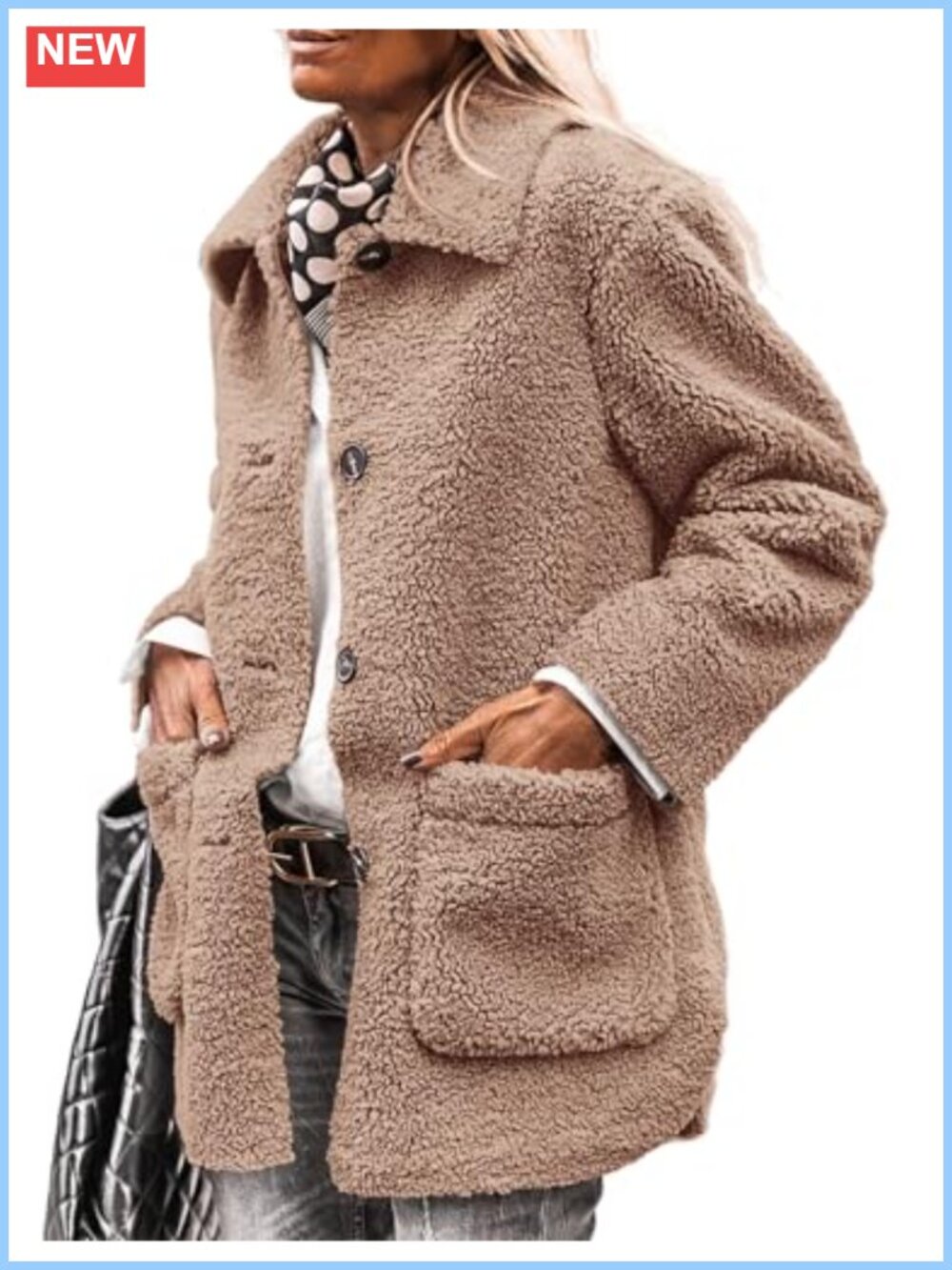 Faux Fur Button Down Sherpa Coat Warm Winter Overcoat